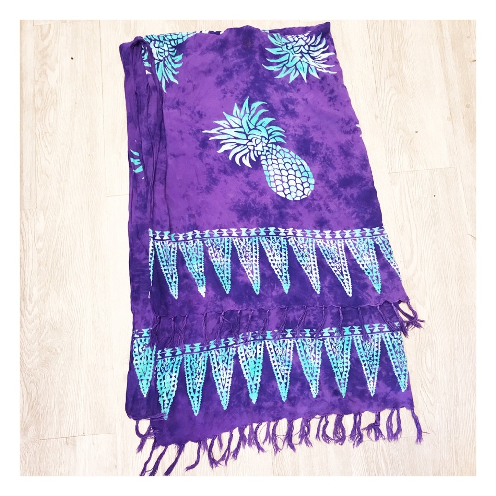Purple pineapple print fringe sarong wrap